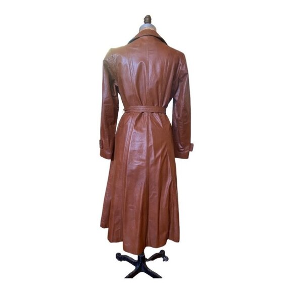 Vintage 70s Wilsons Leather Trench Coat Cognac Brown Belted Size 14 - Picture 5 of 16